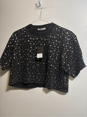 Galita Women’s Black Embellished Cropped Tee, NWT